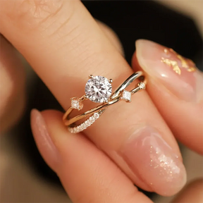 Anel Aliança Solitária Pedra Moissanite Banhado a Ouro 18K