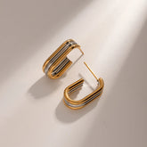 Brinco Argola Quadrada Camadas Bicolor Prata e Dourado
