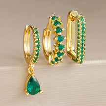 Brinco Argola Gota Três Peças Zircônia Colorida