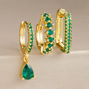 Brinco Argola Gota Três Peças Zircônia Colorida