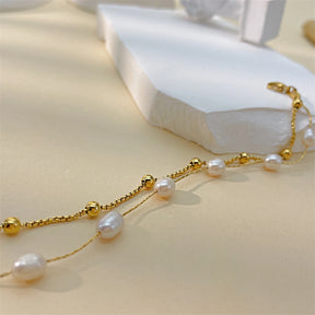 Pulseira Pérola Corrente Dupla