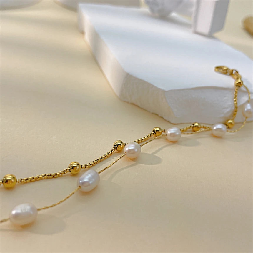 Pulseira Pérola Corrente Dupla