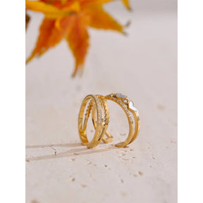 Anel Coração Branco Ajustável Banhado a Ouro 18K