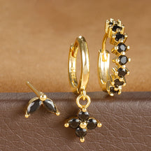 Brinco Argolas Pingente Flor Cravejada Zircônia Colorida Três Peças