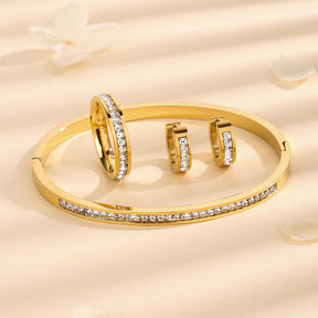 Conjunto Brinco, Pulseira e Anel Luxo Cravejado Zircônia