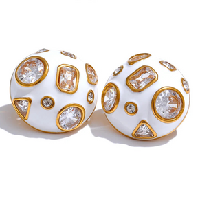 Brinco Botão Branco Resina com Zircônia