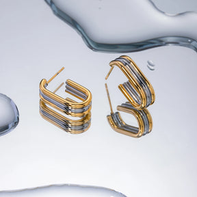 Brinco Argola Quadrada Camadas Bicolor Prata e Dourado